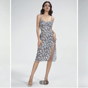 Commense Sweetheart Floral Slit Dress